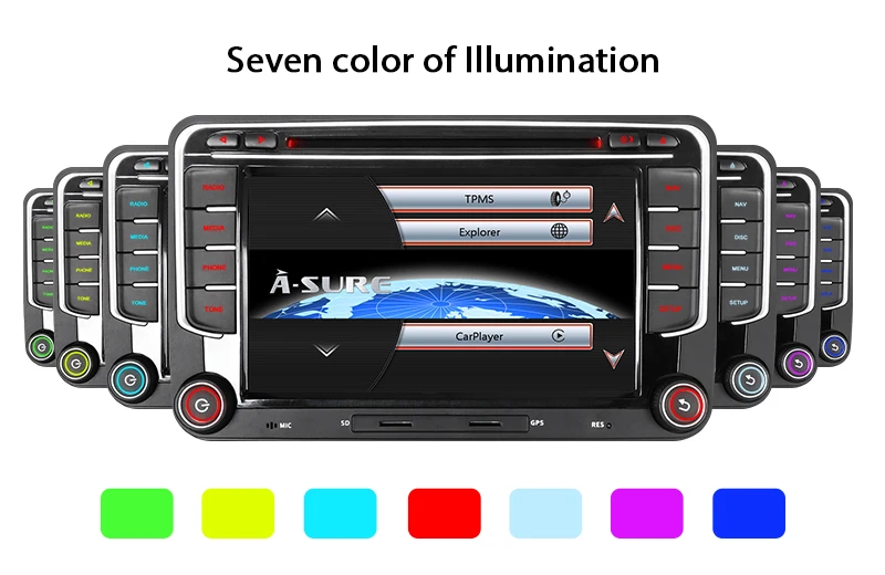 Excellent A-Sure 2 DIN Car Radio DVD Player GPS Navigation For Volkswagen VW Golf MK Passat B6 Polo Sharan Multivan T5 Touran Tiguan SKODA 23
