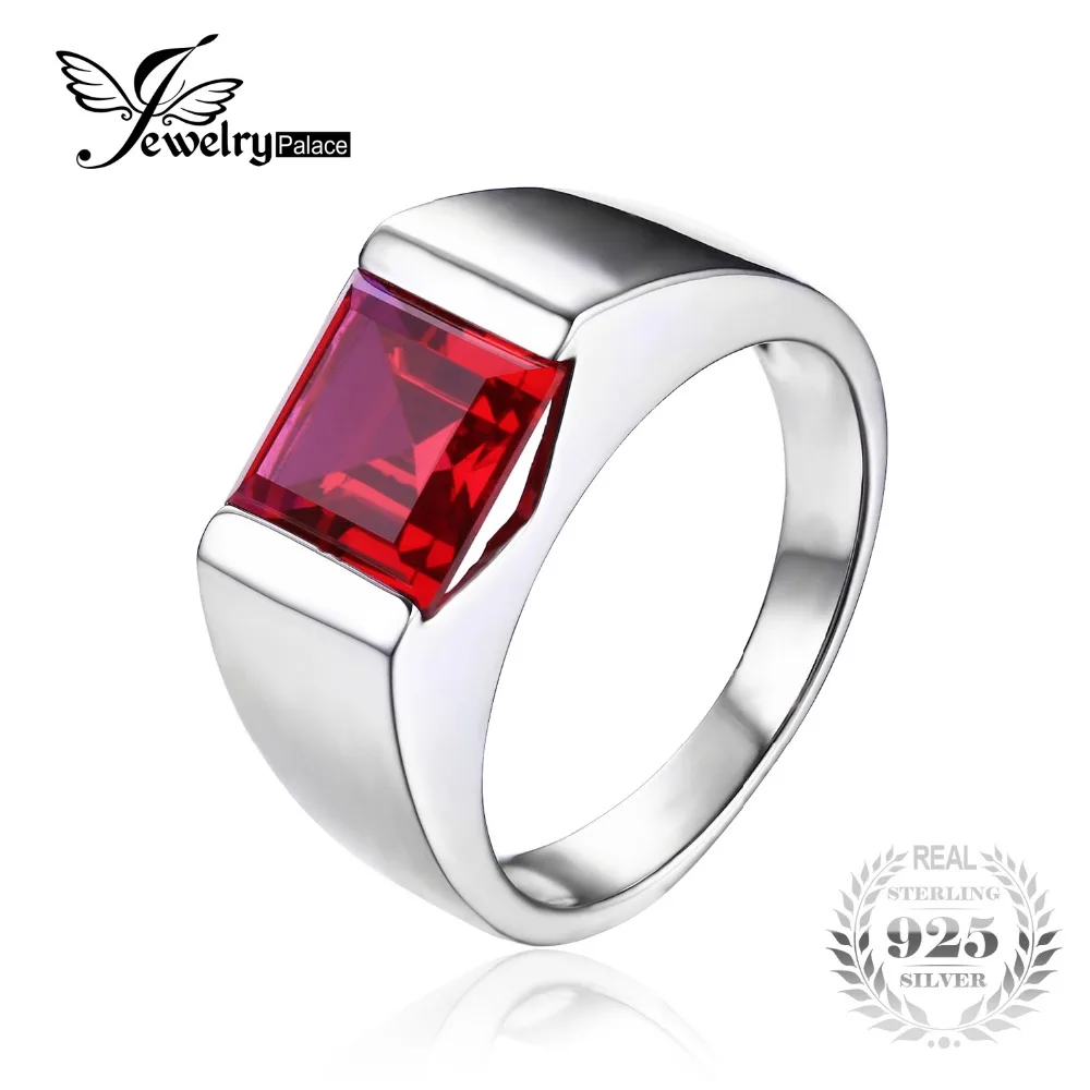 Jewelrypalace мужская Площадь 3.3ct Создано Красный Рубин 925 Щепка Обручальное Кольцо для