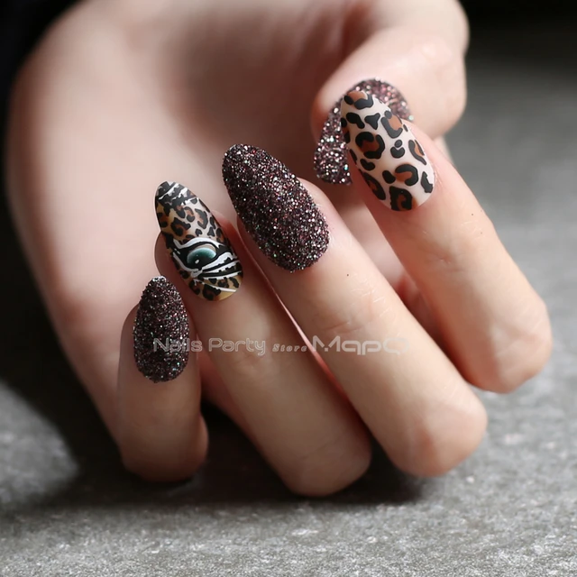 Amazon.com: Colorful Leopard Print French Tip Press on Nails Almond Medium  Length Matter False Nails With Sticky Tabs Full Cover Artificial Acrylic  Fake Nails Glue on Nails for Women Girls Stick on