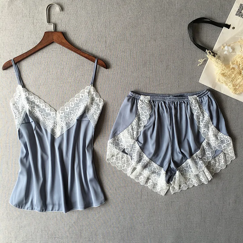 

New brand sexy women's lace & satin patchwork pajamas sets summer sleeveless pijamas sets homewear beauty nightwear gift item