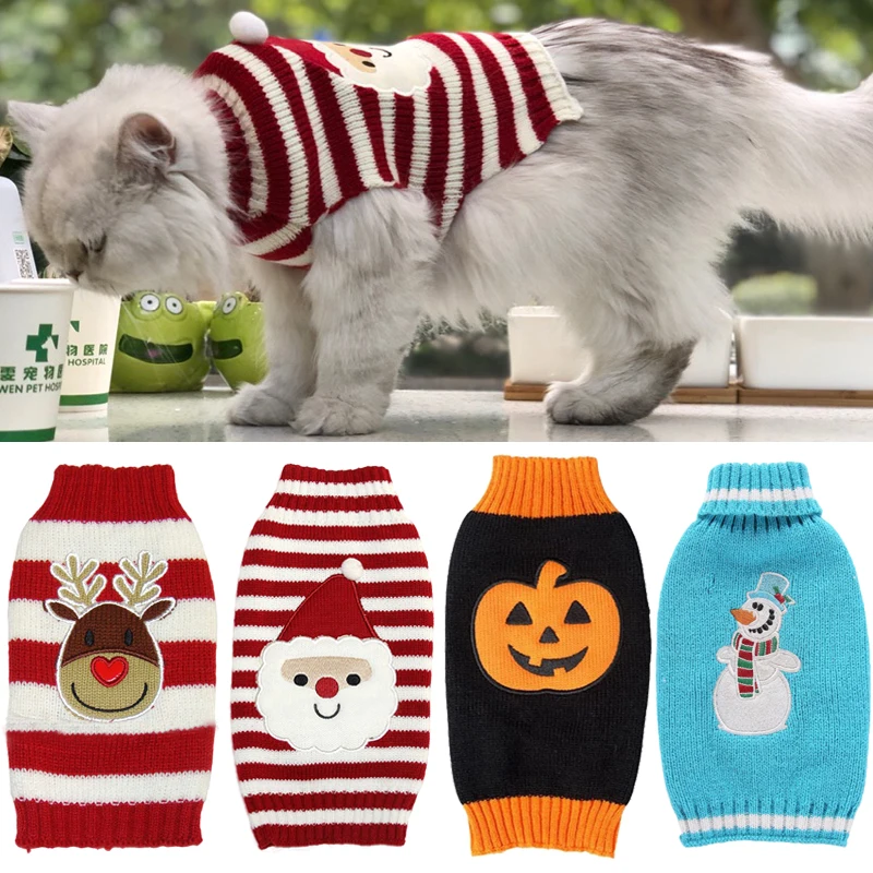8 Color Christmas Pet Cat Sweater For Cats Halloween Clothes For Small Dogs Cats Kedi Kitten Pullover Santa Clothing Outfits XXS 8 Color Christmas Pet Cat Sweater For Cats Halloween Clothes For Small Dogs Cats Kedi Kitten Pullover Santa Clothing Outfits XXS