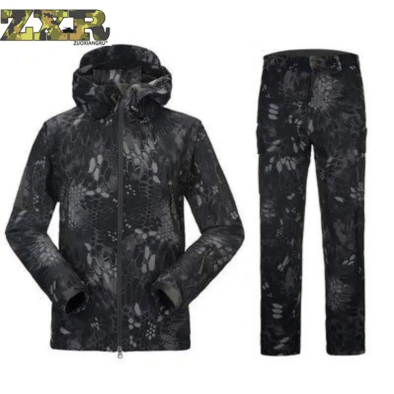 

Lurker Shark Skin Soft Shell Military Uniform Clothes Tactical Jacket pants Men Windproof Warm Camouflage Hooded Camo Army Suit