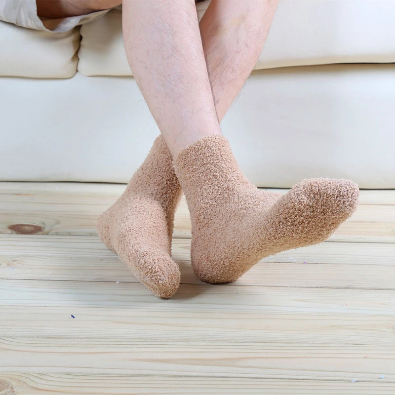 Warm Men Middle Socks Solid Color Super Soft Male Socks Carpet Floor Socks High Quality Coral Fleece 2019 Man Clothing Thickening (5)