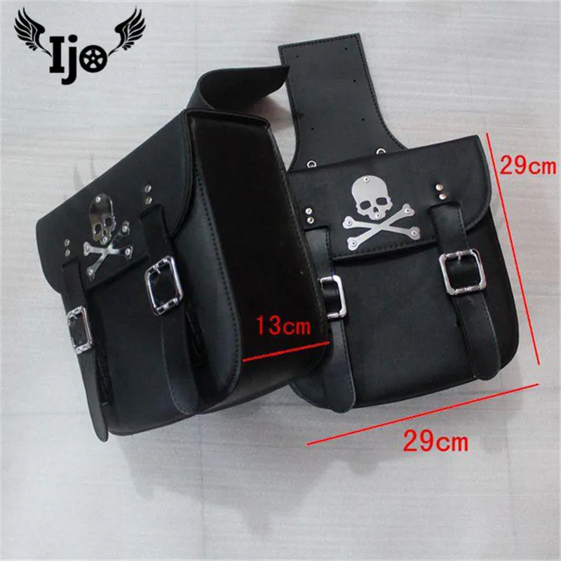 Ijo Pair Black Universal Motorcycle PU Leather Saddlebags Storage Tool Pouches Bags Left Right Saddle Bag Tail Luggage Bag