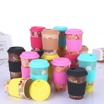 

20pcs 6 Style 350/420/480ml Eco-friendly Bamboo Fiber Coffee Cup with Reusable Silicone Lid and Sleeve Drinks Cup Travel Gift