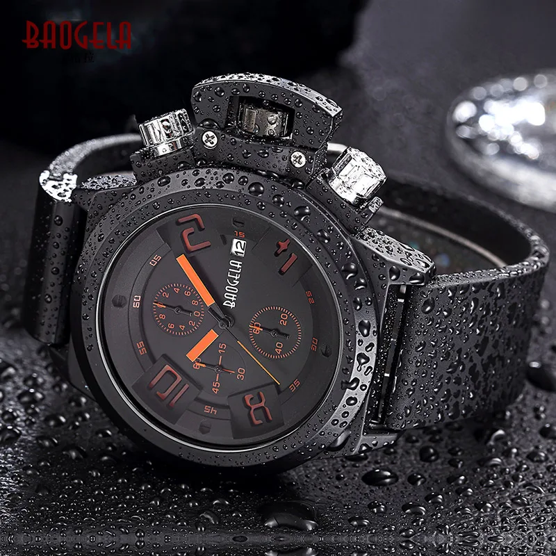 

BAOGELA Fashion Quartz Watch Man Top Luminous Silicone Wristwatch Male Luxury Sport Chronograph Calendar
