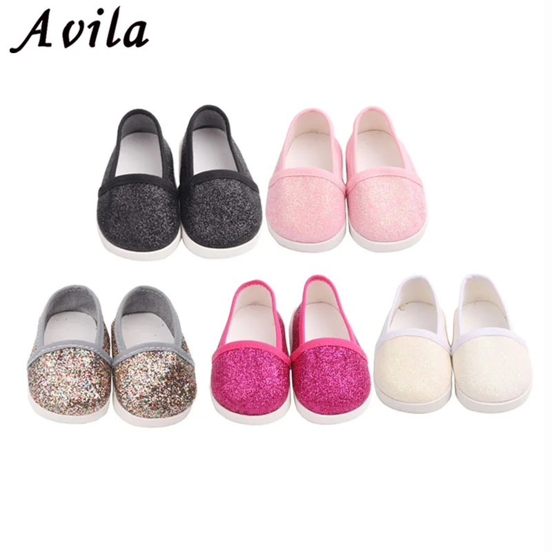 

New Fashion Beautiful 18 Inch Girl Doll Sequins Leather Shoes For 43cm Doll Mini Shoes For Children Best Gift