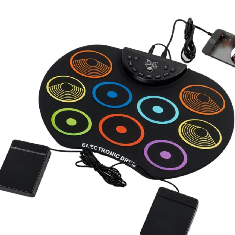 

6 Pcs/Set Roll Up Drum Electronic Kit 9 Silicon Pads USB with Drumsticks Pedals