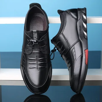 

2020 New Split Leather Men's Casual Shoes Fashion Elastic Band British Style Loafer Breathable Designer Mocassin Homme Sneakers