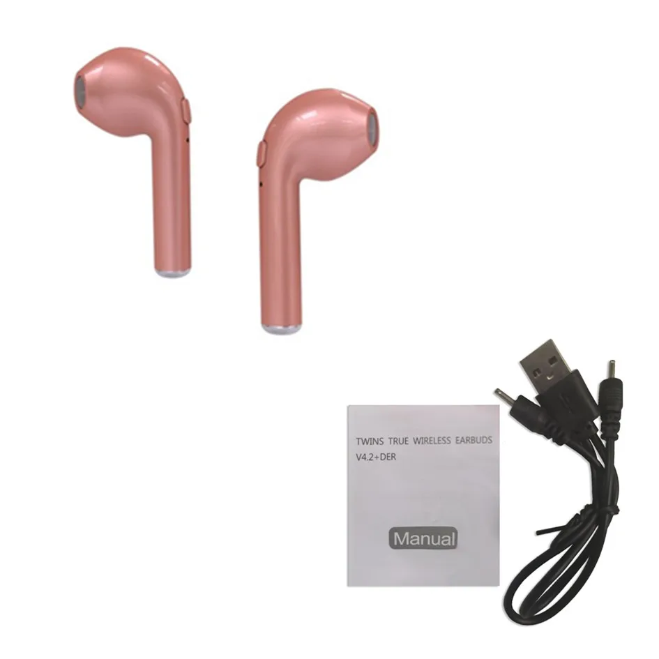 I7 I7s TWS беспроводные наушники-вкладыши Bluetooth наушники-таблетки с гарнитурой с микрофоном для мобильного телефона - Цвет: 2 pink with cable