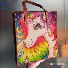Настроить подарок Красочные Единорог Арт Краски рука рисунок сумки зерна коровьей кожи сумка Для женщин Сумочка из натуральной кожи