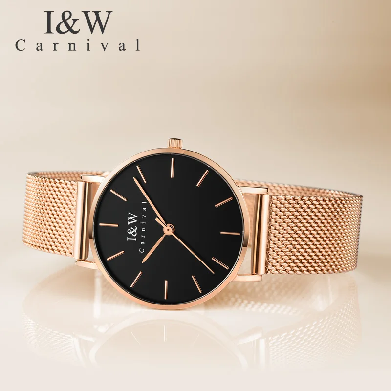 CARNIVAL Simple Milanese коллекция женские часы Модные металлические золотые топ бренд