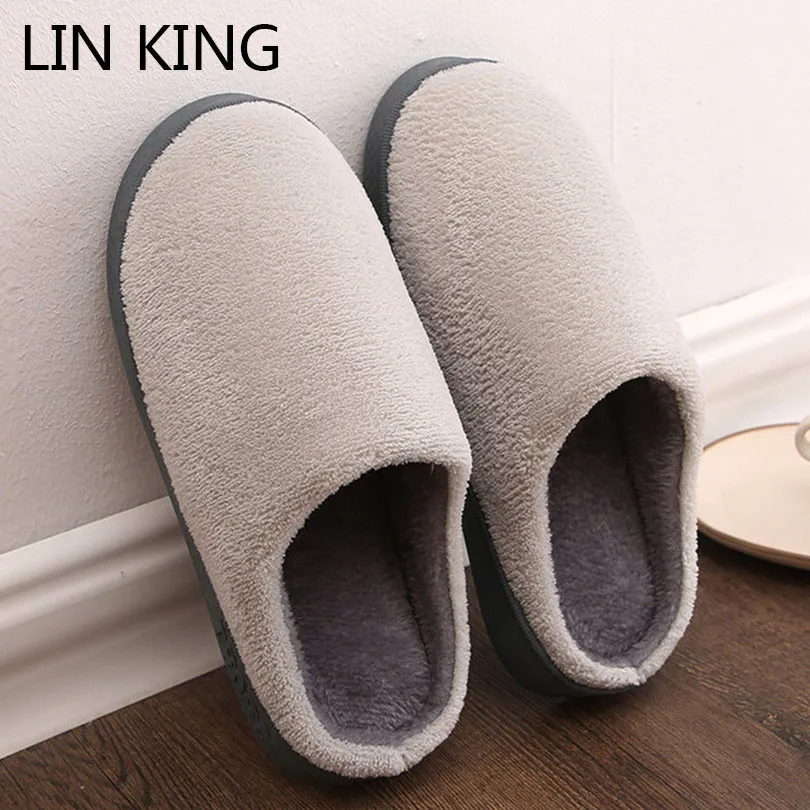 

LIN KING Warm Cotton Winter Home Slippers For Lovers Couples Soft Unisex Indoor Shoes Anti Slip Lazy Bedroom Shoes Zapatos Mujer