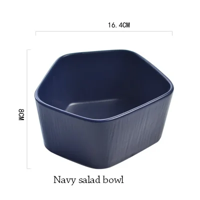 1 шт. KINGLANG в скандинавском стиле, керамическая матовая тарелка для завтрака с ручкой из натурального дерева, обеденная тарелка для отеля и дома, посуда - Цвет: navy salad bowl