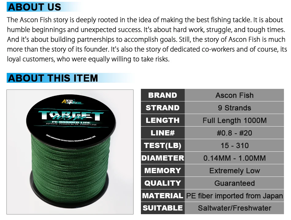 Ascon peixe 9 fios multifilament linha de
