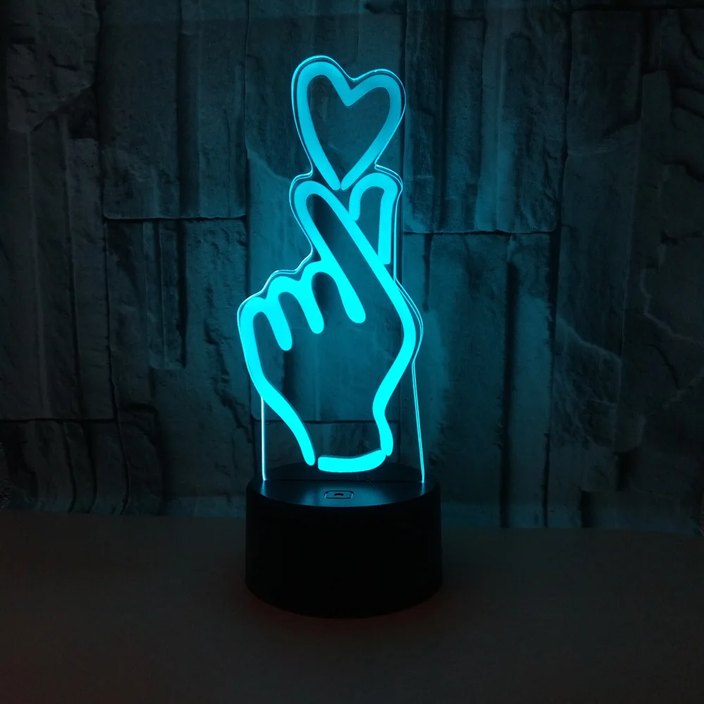 3D Led любящая ручная моделирующая настольная лампа 7 цветов Изменение USB палец