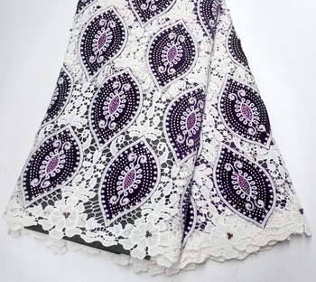 

Latest Excellent High Quality Purple white Guipure lace whit stones African Traditional Wedding Purple white cord lace fabrics