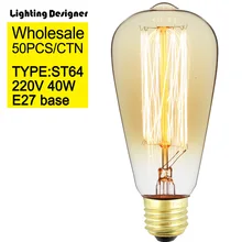 50 штук/картонная коробка Эдисон лампы старинная лампочка 40 Вт 220/240 V E27 прозрачное Янтарное стекло декоративная лампа накаливания ST64 белка