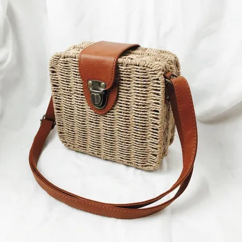 

DCOS-women's handbags mini women messenger bags Square Straw ladies Crossbody Bag shoulder bags summer womens' pouch