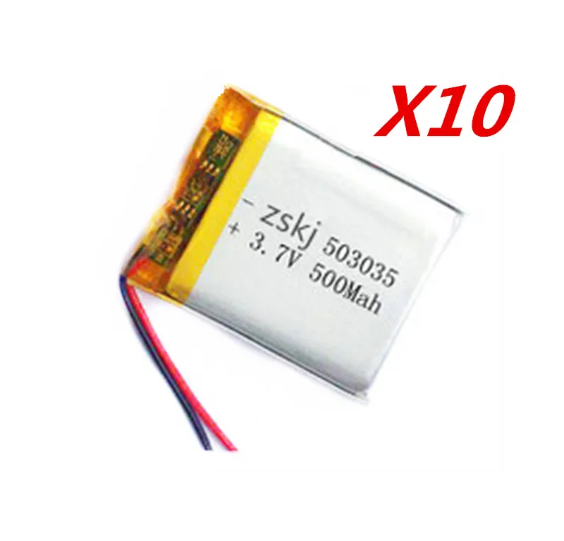 10Pcs 503035 3.7V 500mAh Lithium Polymer Battery Volt Li po ion Lipo Rechargeable Batteries for MP3 DVD GPS Navigationtion | Электроника