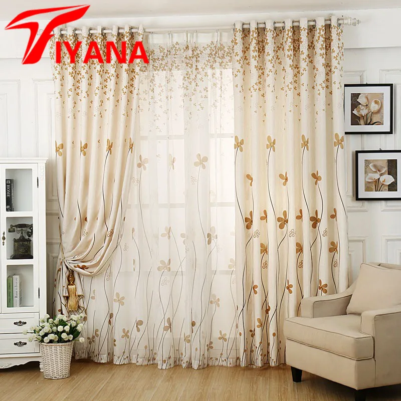 

Tiyana Brown Clover Fabric Cloth Transparent White Tulle Curtains Customize Drape for Living Room Bedroom Kitchen P206D2