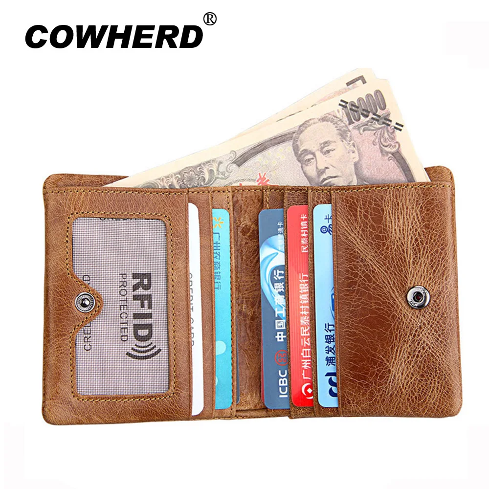 cowherd genuine cowhide leather mens short wallet retro designer