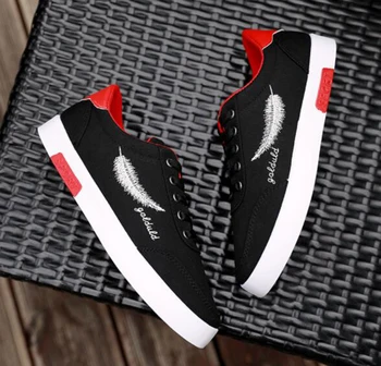 

Summer Men's Breathable Canvas Shoes Casual Shoes Boys Korean Version Trend of Small White Shoes Feather Embroidery