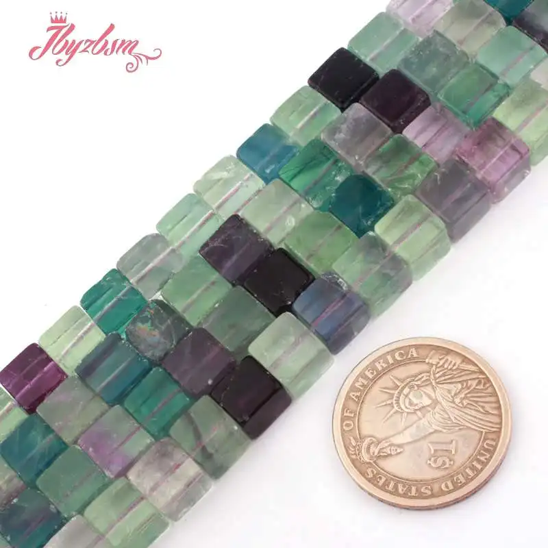 6 мм 8 мм квадратные многоцветные флюоритовые бусины из натурального камня для рукоделия, браслетов, сережек, ювелирных изделий, 15 дюймов