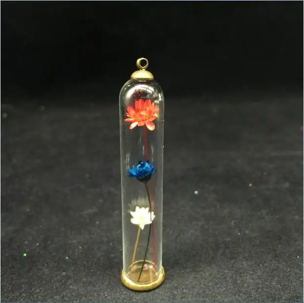 

20sets/lot 60x12mm tube glass globe copper ordinary base beads cap set glass vial pendants glass bottle dome jewelry findings
