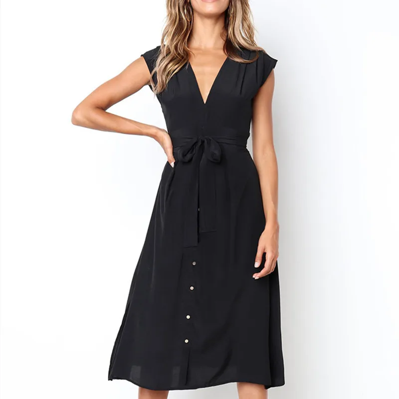 2019 Spring Summer Women's Clothing Dress Fashion Striped Lace Button Dress