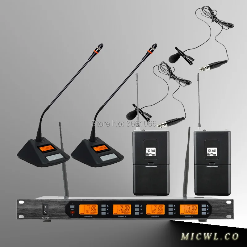 Micwl. d400 4x100 قناة الصوت 2 bodypacks + 2 goosenecks الرقمية نظام ميكروفون لاسلكي lavalier
