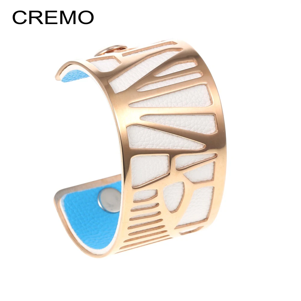 

Cremo Palm Tree Cuffs Stainless Steel Bracelets bangles Rose Gold Reversible 40mm Leather Band Woodpecker Arm Bracelet Pulseras