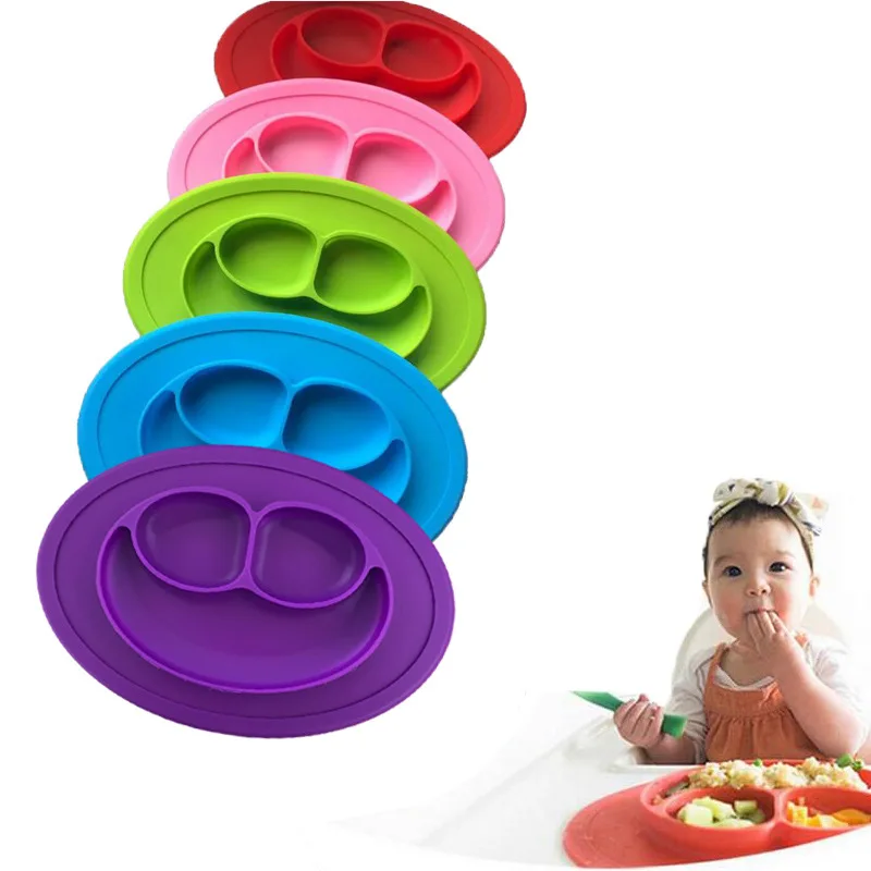 

5 Colors Smiley Face Silicone Cake Molds Place Mat Infant Child Dinner Plate Grid Plate Tools Dinnerware Sets Kitchen Supplies