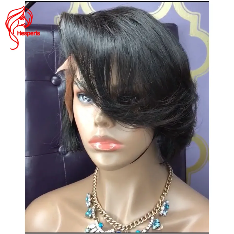 Hesperis бразильский Реми короткий боб бесклеевой полный парик шнурка человеческих волос предварительно выщипанный короткий Pixe Cut Glueless полный парик шнурка