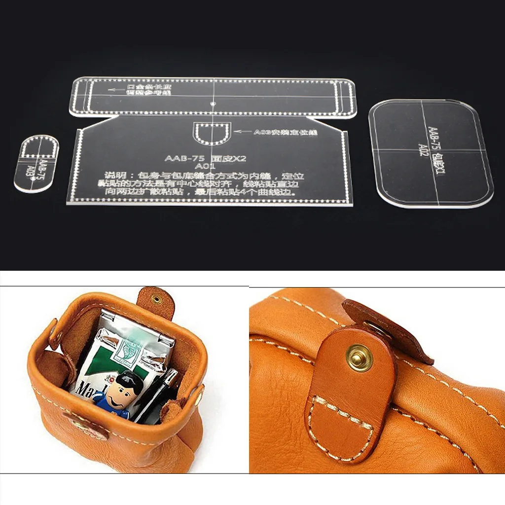 3Pc Acrylic Template Leather Wallet Purse Model Stencils for Beginners Leather Craft Tool