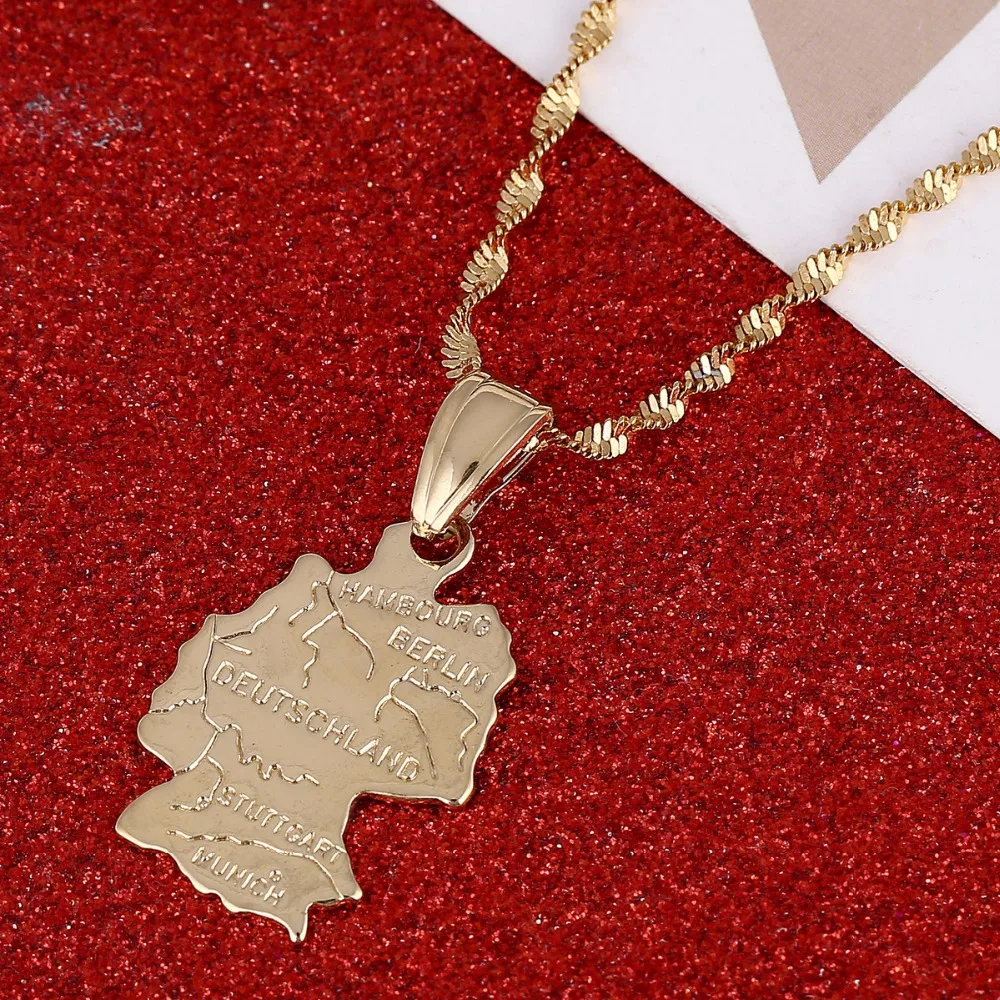 Map Of Deutschland Necklace Pendants Chain For Women Gold Color Jewelry