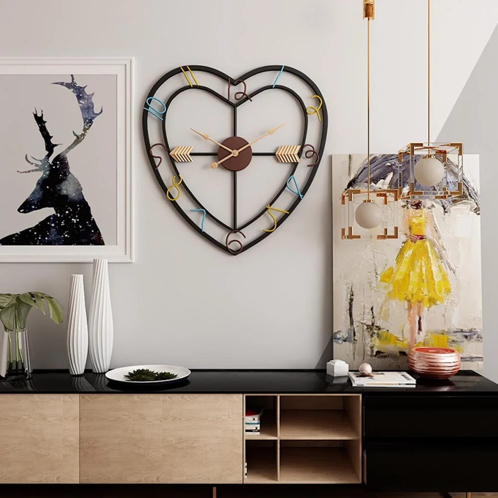

Modern Minimalist Creative Living Room Love Heart Design Wall Clock Iron Art Silent Wall Decorative Clocks for Home Decor
