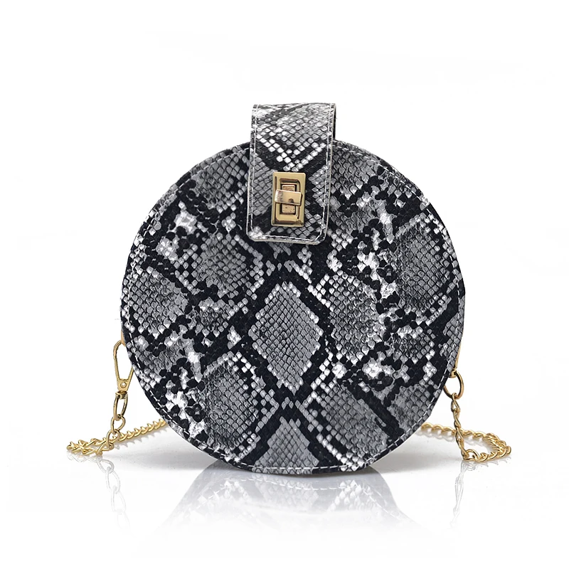 

2019 Retro Serpentine Chain Round Bag Women Handbags Printed Small PU Leather Shoulder Crossbody Bags Female Messenger Bag