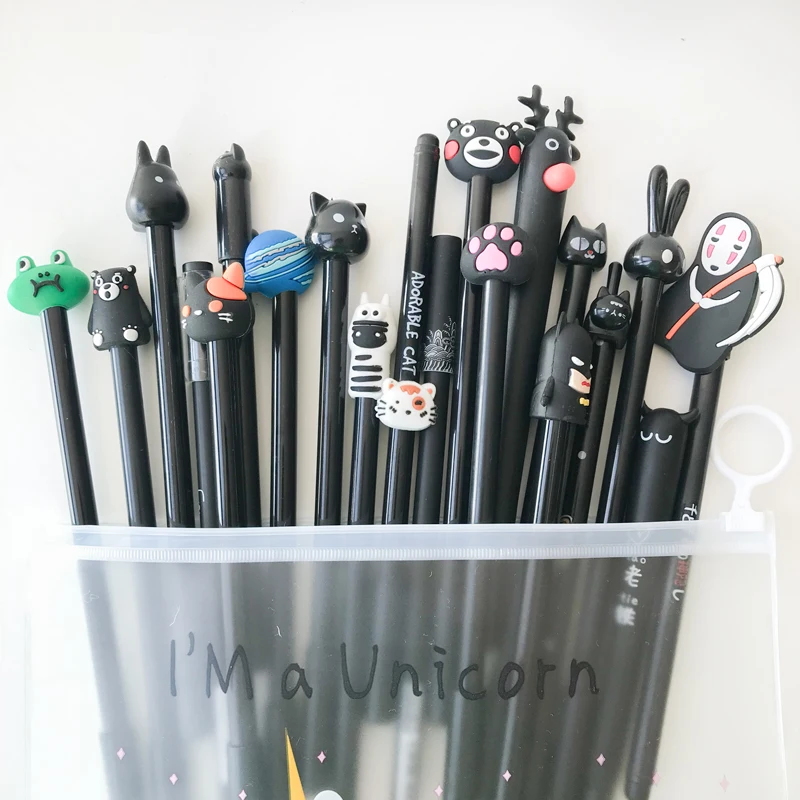 20 шт набор гелевых ручек красочный дизайн черные чернила для ручки Kawaii животные Единорог канцелярские принадлежности для письма школьника подарочные ручки