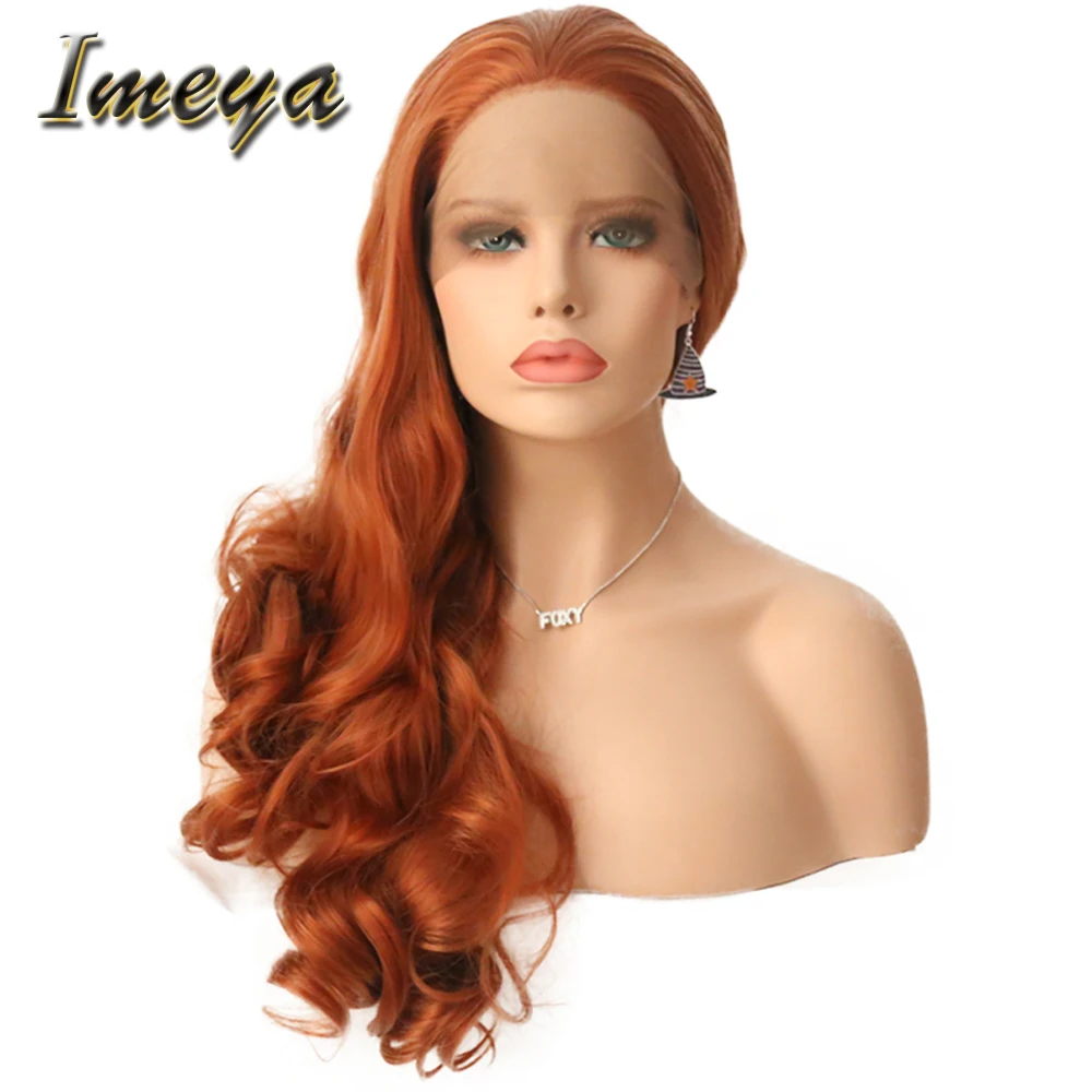 

Imeya Synthetic Long Hair Body Wave Lace Wig Heat Resistant Wig For Black Women Orange Synthetic Lace Front Wig Free Part