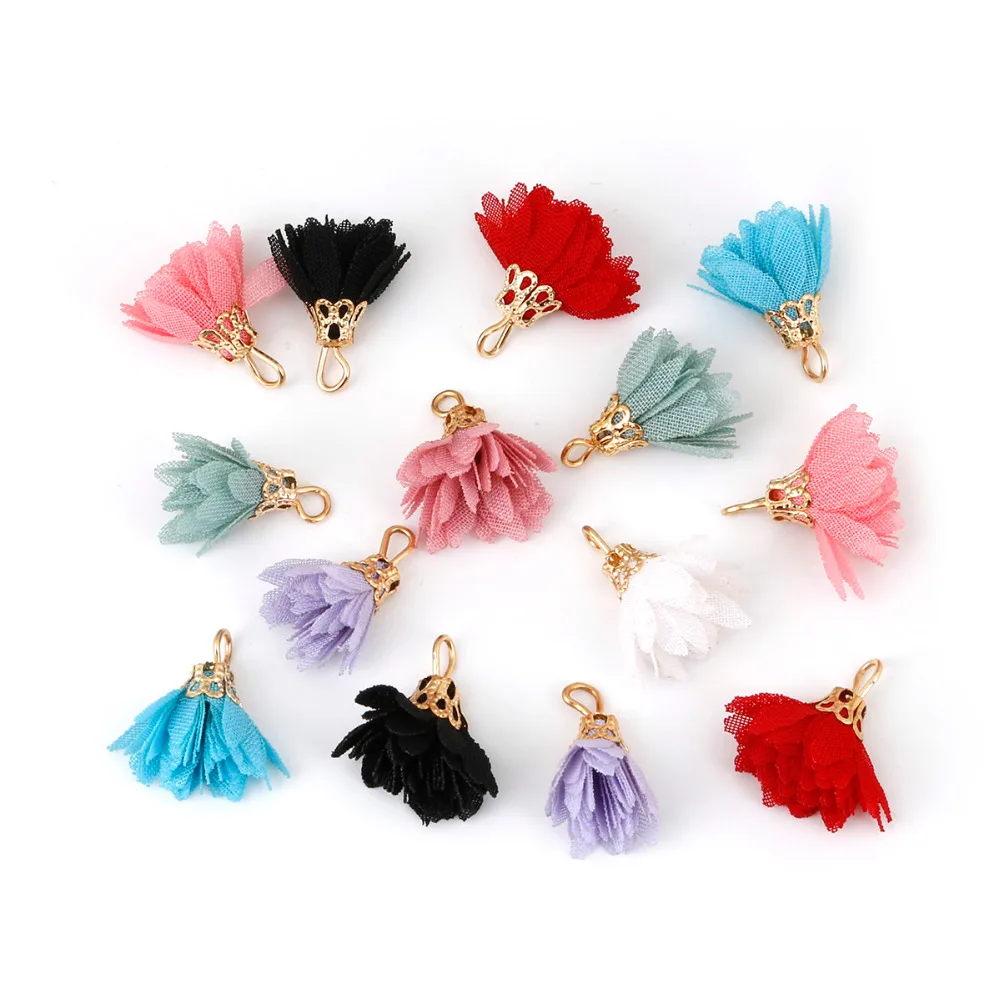10pcs/lot 18mm Flower Tassel For Keychain Cellphone Straps Gold Caps Mini Tassels For DIY Woman
