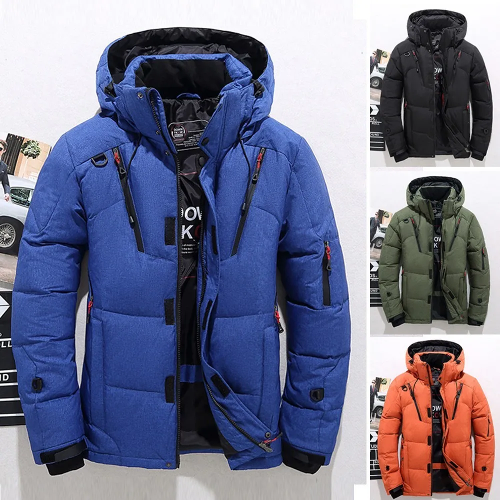 2018 Winter Men Down Coat Casual Warm Hooded Winter Zipper Coat Outwear ...