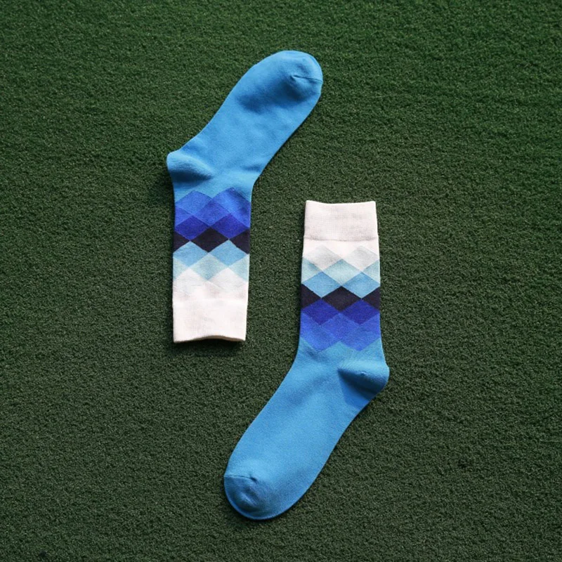 Модные EUR38-44, 1 пара носков до середины икры мужские и мужские хлопковые носки с ромбами - Цвет: 7