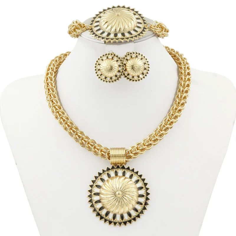 

New Fashion African Beads Jewelry Sets Charm Women Enamel Pendant Big Necklace Bracelet Earrings Italy Wedding Bridal Jewelry