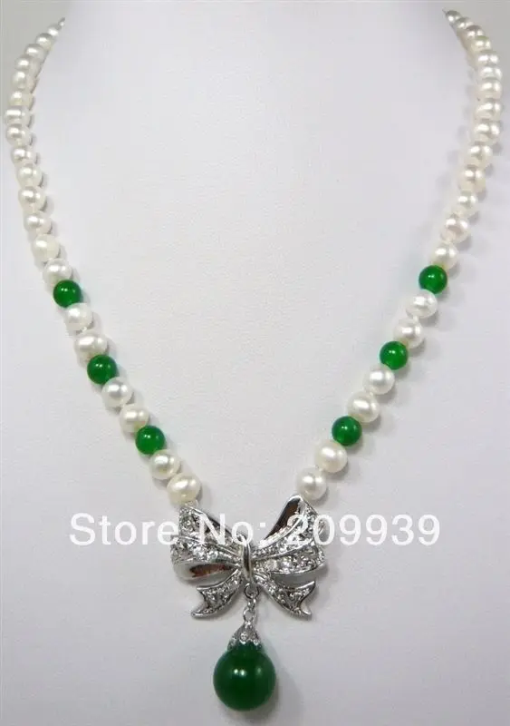 

huij 003526 3 colors! charm white/black pearl &green/red jade necklace +jade/shell pendant