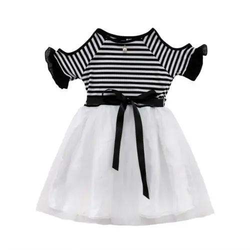 

2018 New Toddler Baby Girl Dress Summer Striped Prom Party Pageant Wedding Ball Gown Clothing Sundress Cute