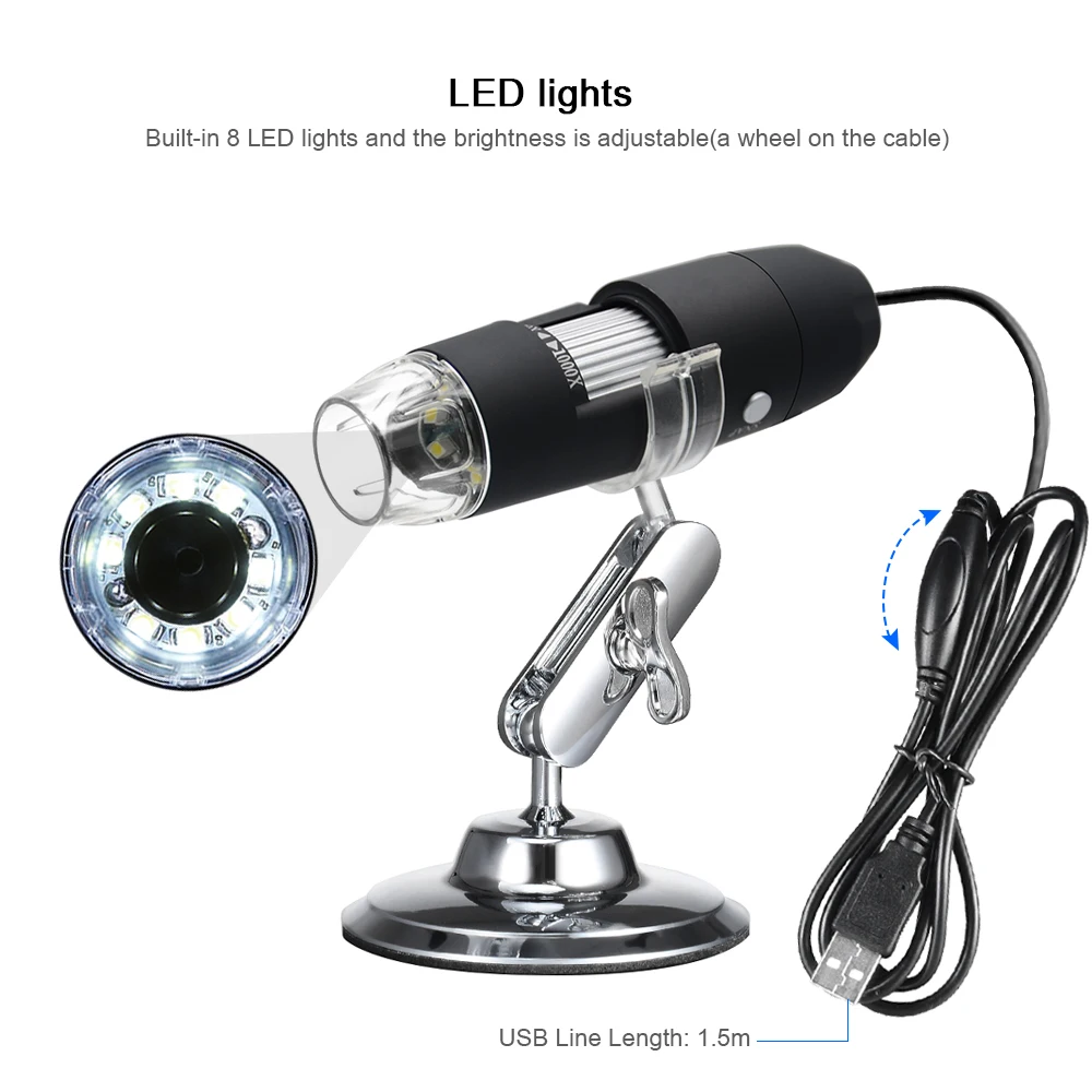 

8 LED 1000X Microscope High Resolution Zoom Digital Electronic Microscope Handheld USB Endoscope Camera Magnifier