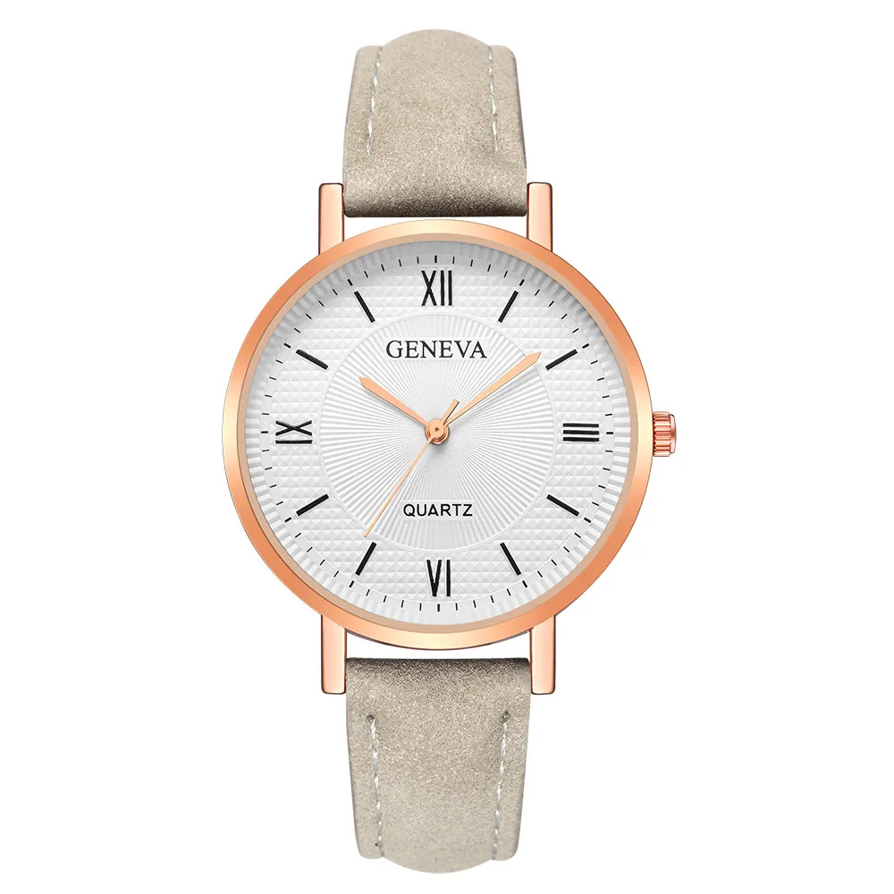 Женские часы Geneva с кожаным ремешком, браслет, женские часы, кварцевые часы, брендовые роскошные высококачественные повседневные часы, Прямая поставка# E - Цвет: 21