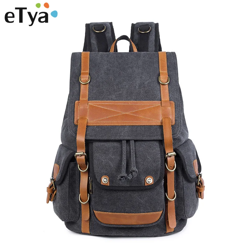 

eTya Men Canvas Backpack Casual Vintage Laptop Backpack Large-capacity Travel Bags High Quality Backpack Solid Unisex Bookbag