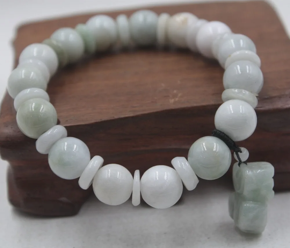 Gift Natural Grade A Jade White Jadeite 10mm Smooth Round Green Beads